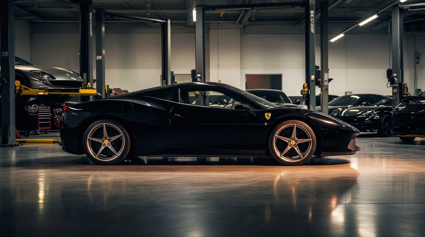 Ferrari inside Dreyer Motorcars luxury workshop